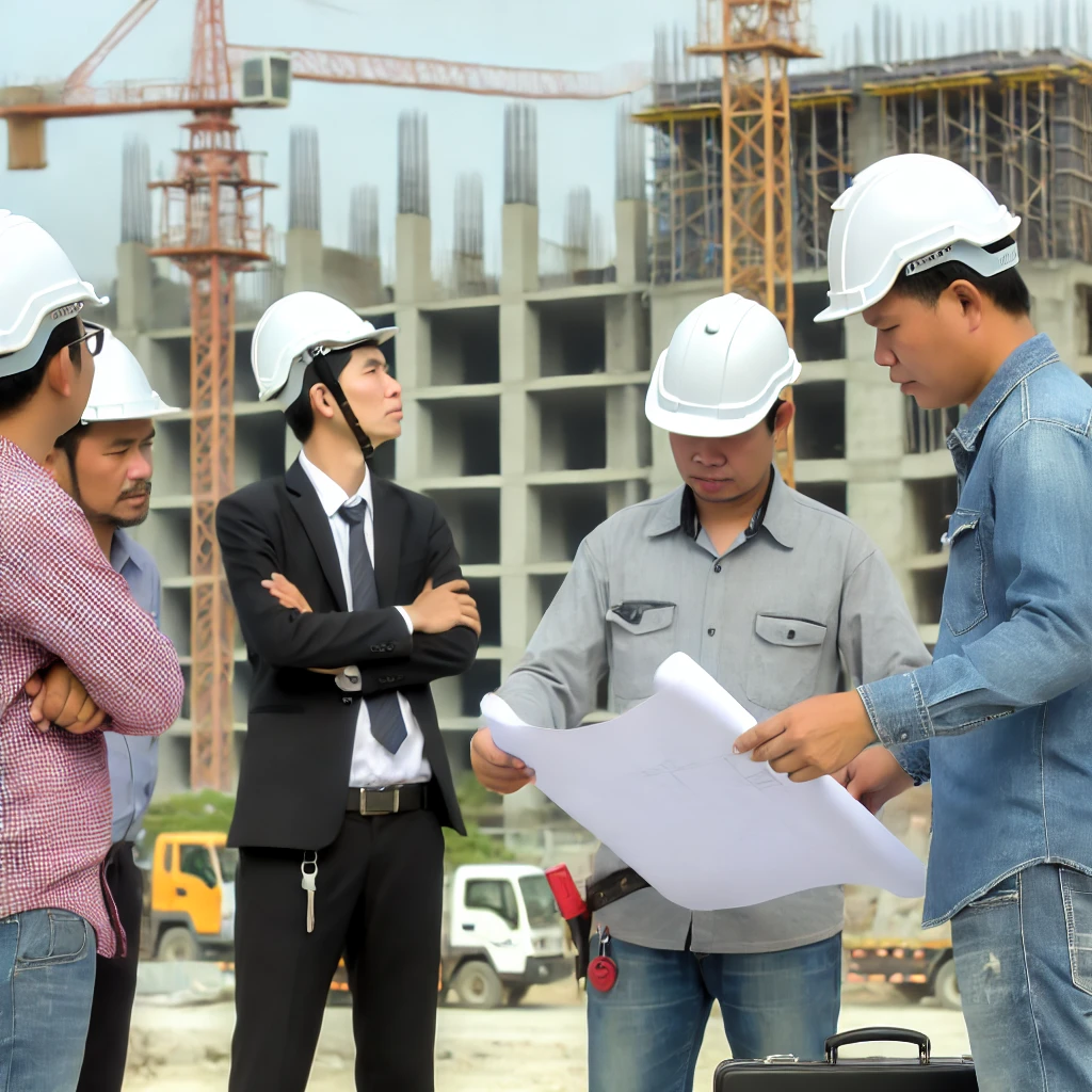 Construction worker using a tablet on site